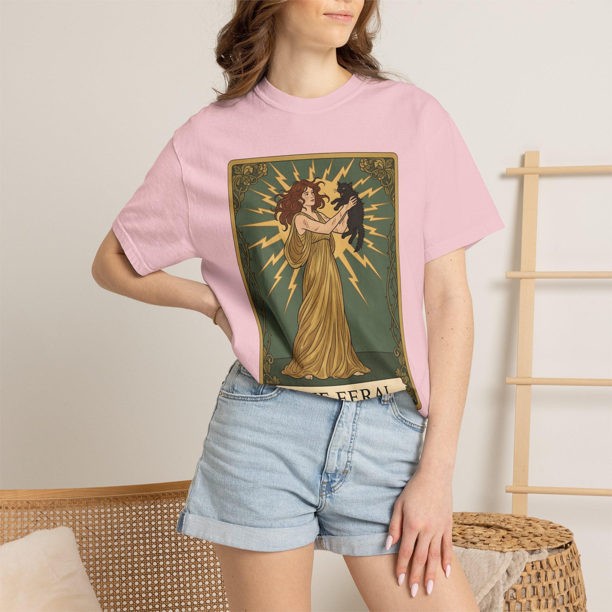 Girl Holding Kitty Shirt Cat Oracle Gift Women Decorative Tee Woman T-Shirt Cat Lady Feline Artistic Tshirt Divination Graphic Retro Thunder