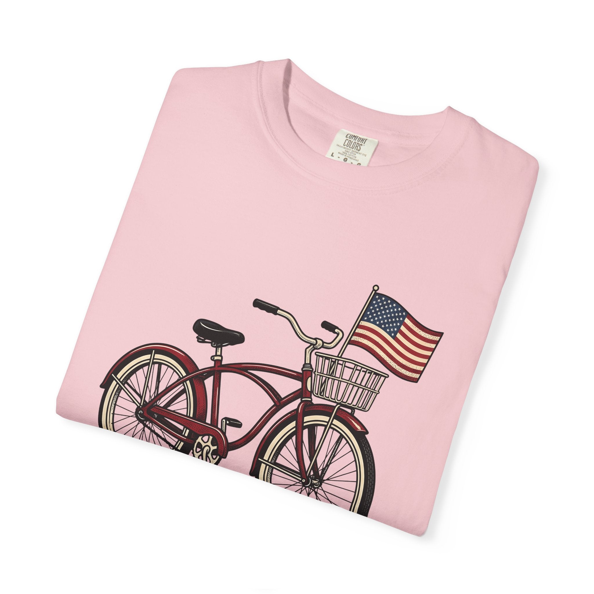 Bike Illustration Shirt 4th Of July America Gift Women Old School Tee Bicycle T-Shirt Independence Day Fan Vintage Tshirt Patriotic Graphic