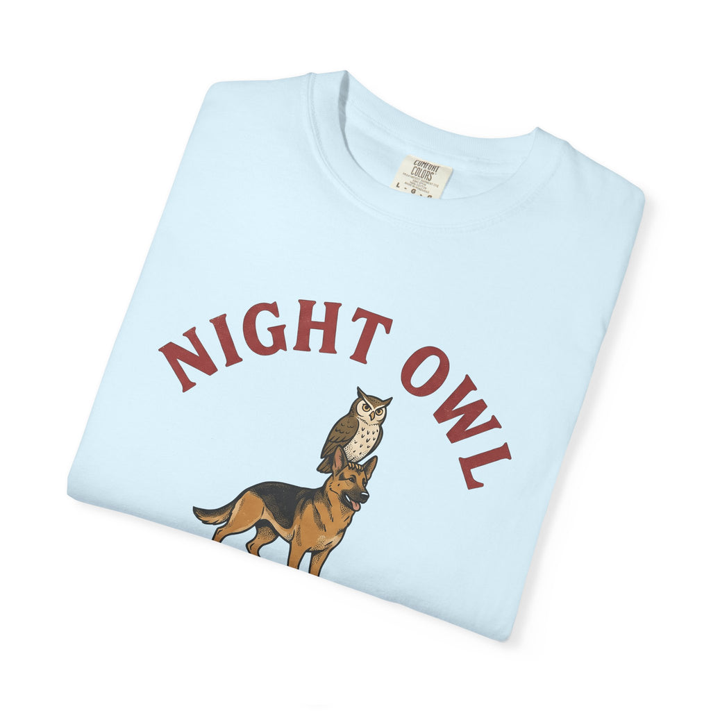 German Shepherd Owl Shirt Dog Fauna Gift Women Classic Tee Alsatian T-Shirt Dog Fan Vintage Tshirt Wildlife Graphic Etched Star Tshirt
