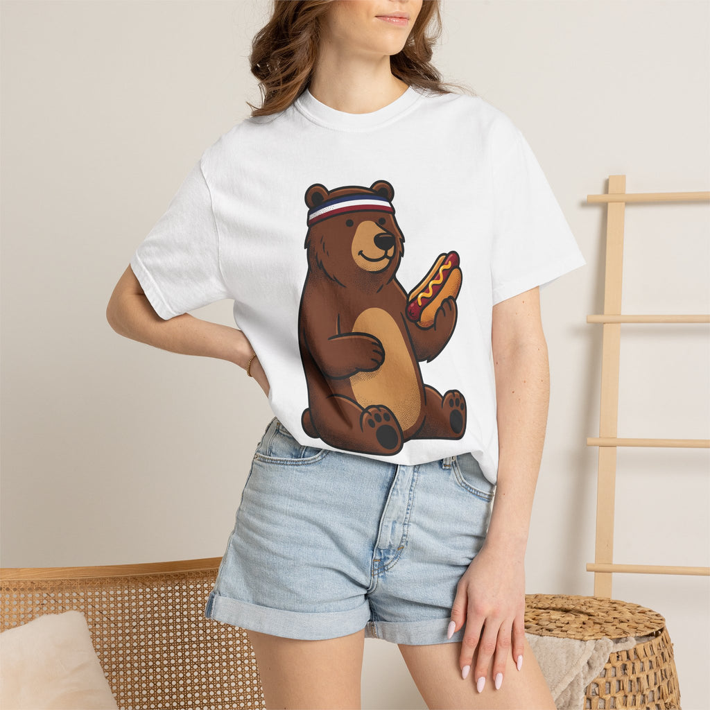 Bear Sausage Shirt America Flag Gift Women Comic Tee Sausage T-Shirt Patriot Fan Cartoon Tshirt Banner Graphic Vintage Sweatband Tshirt