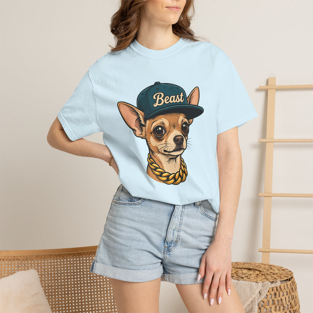 Chihuahua Companion Shirt Dog Satire Gift Women Caricature Tee Puppy T-Shirt Dog Fan Cartoon Tshirt Parody Graphic Sketch Gold Chain Tshirt