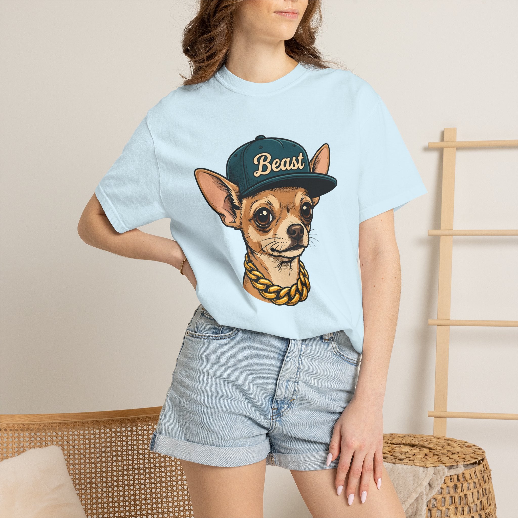 Chihuahua Companion Shirt Dog Satire Gift Women Caricature Tee Puppy T-Shirt Dog Fan Cartoon Tshirt Parody Graphic Sketch Gold Chain Tshirt