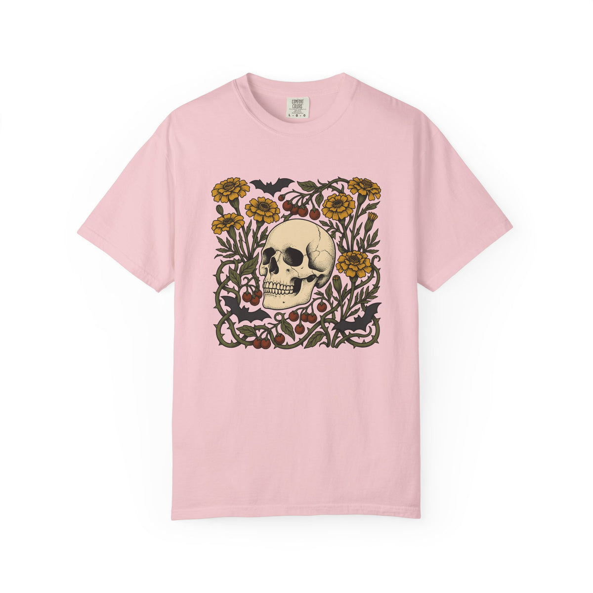 Skull Floral Shirt Halloween Gothic Gift Women Tattoo Tee Sugar Skull T-Shirt Horror Fan Tattooed Tshirt Dark Graphic Vintage Bat Tshirt