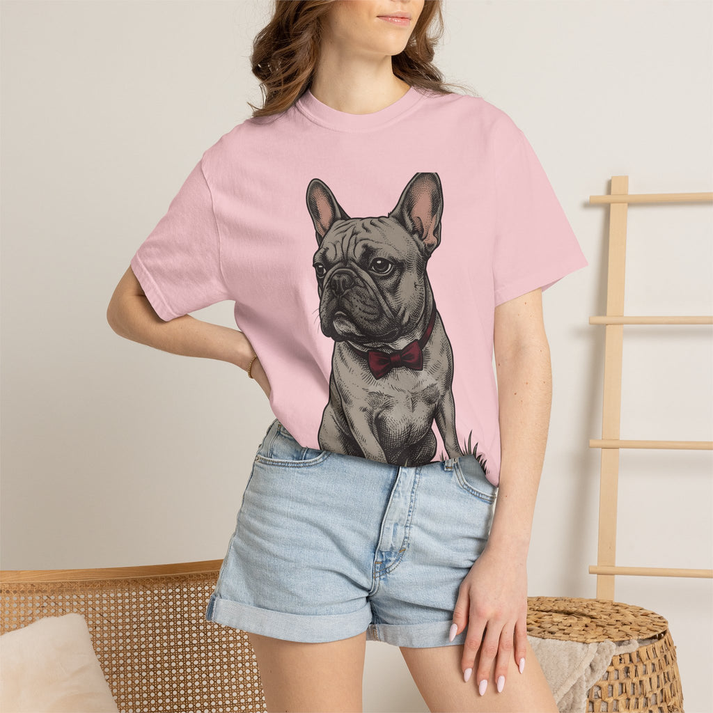 French Bulldog Shirt Dog Comedy Gift Women Hand Drawn Tee Bulldog T-Shirt Dog Fan Illustrated Graphic Tshirt Old School Bow Tie Tshirt