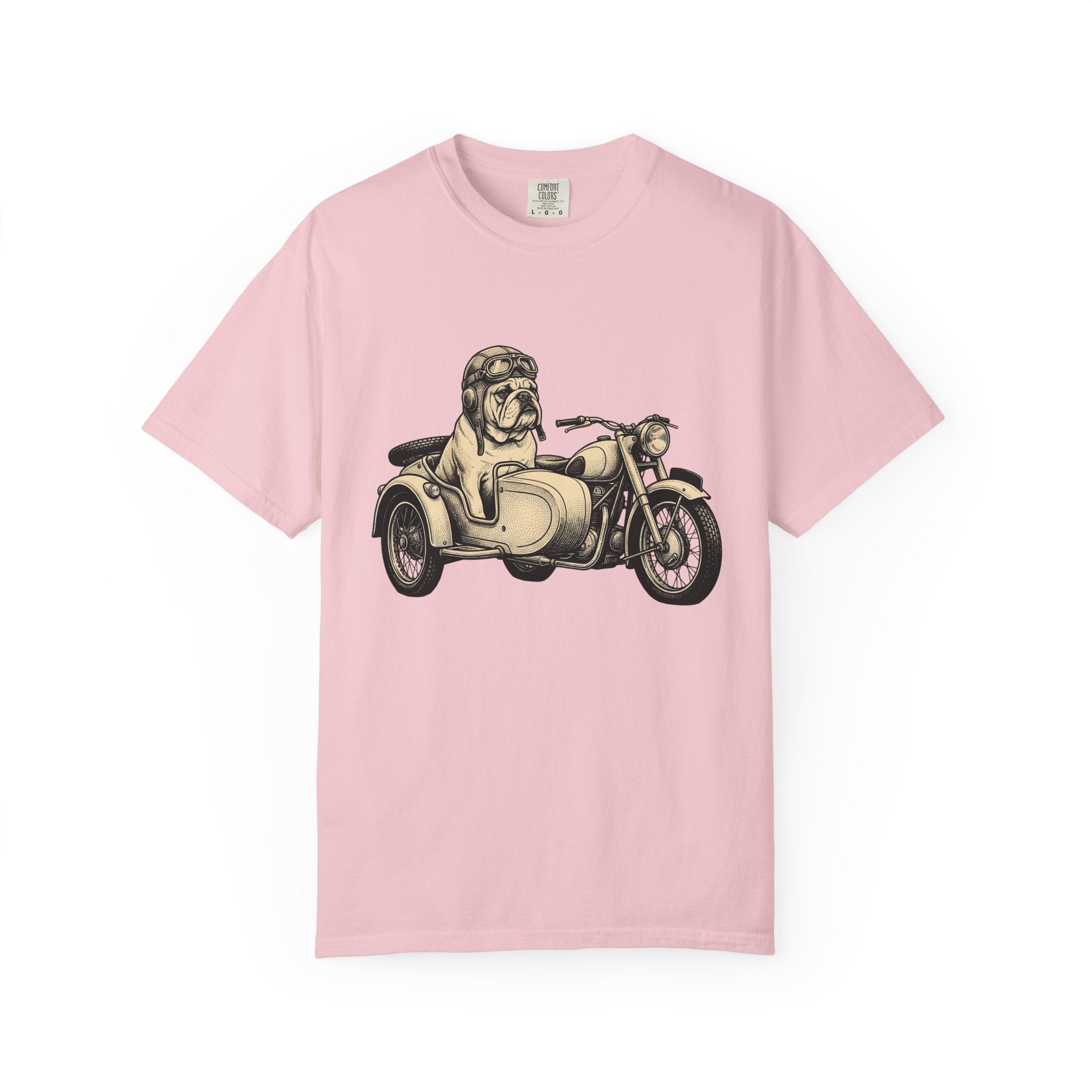 Bulldog Motorcycle Shirt Dog Biker Gift Women Vintage Tee Chopper T-Shirt Dog Fan Retro Tshirt Motorcyclist Graphic Hand Drawn Helmet Tshirt