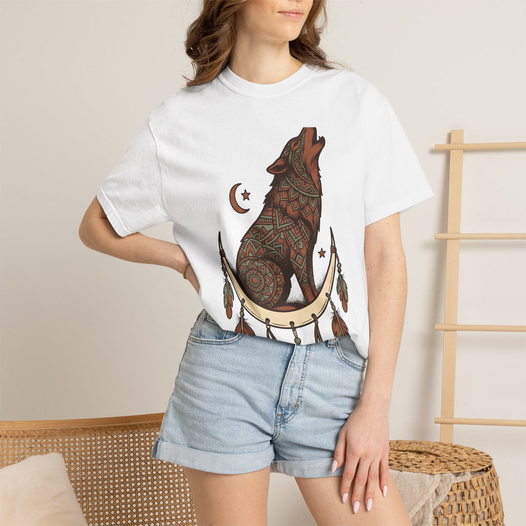 Wolf Mandala Shirt Boho Chic Critter Gift Women Folk Tee Mandala T-Shirt Hippie Fan Tribal Tshirt Animal Graphic Indigen Quill Tshirt