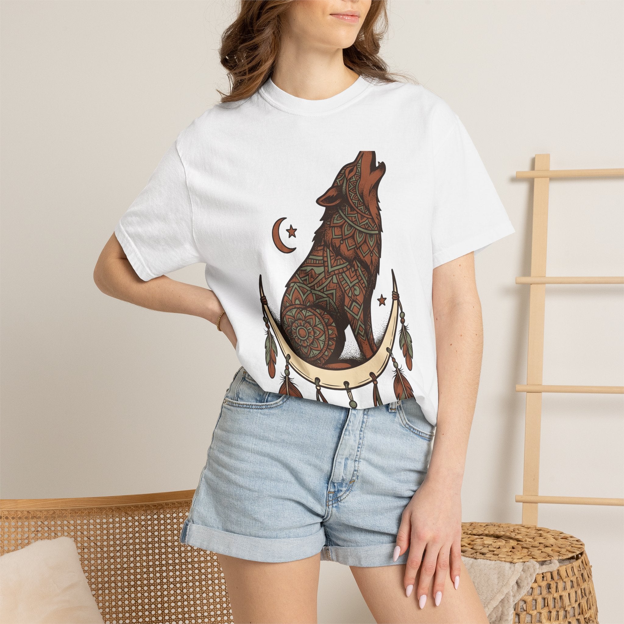 Wolf Mandala Shirt Boho Chic Critter Gift Women Folk Tee Mandala T-Shirt Hippie Fan Tribal Tshirt Animal Graphic Indigen Quill Tshirt