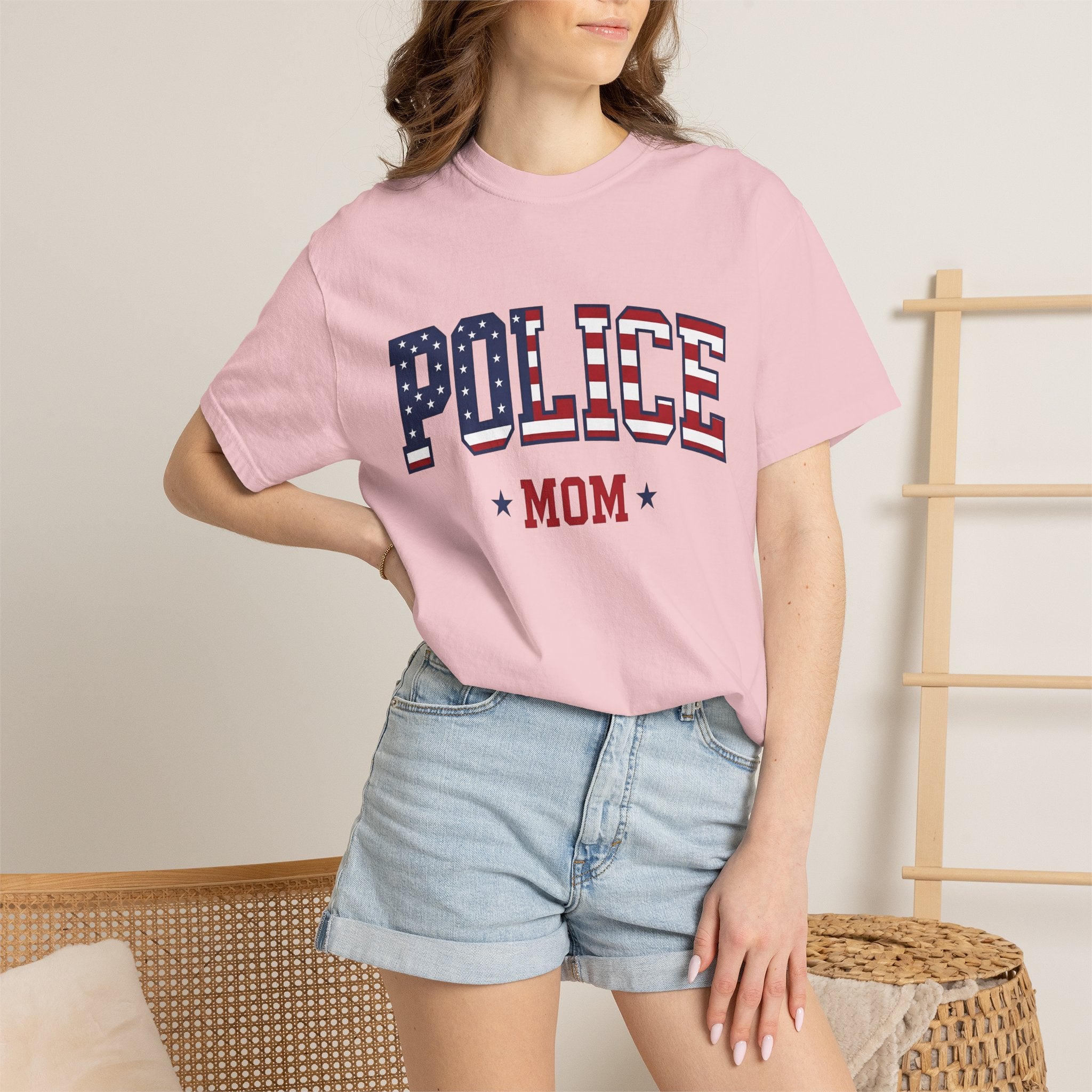 Law Enforcement Badge Shirt Police Mom Kin Gift Women Illustrative Tee Badge T-Shirt Police Mother Enthusiast Illustrated Tshirt Family