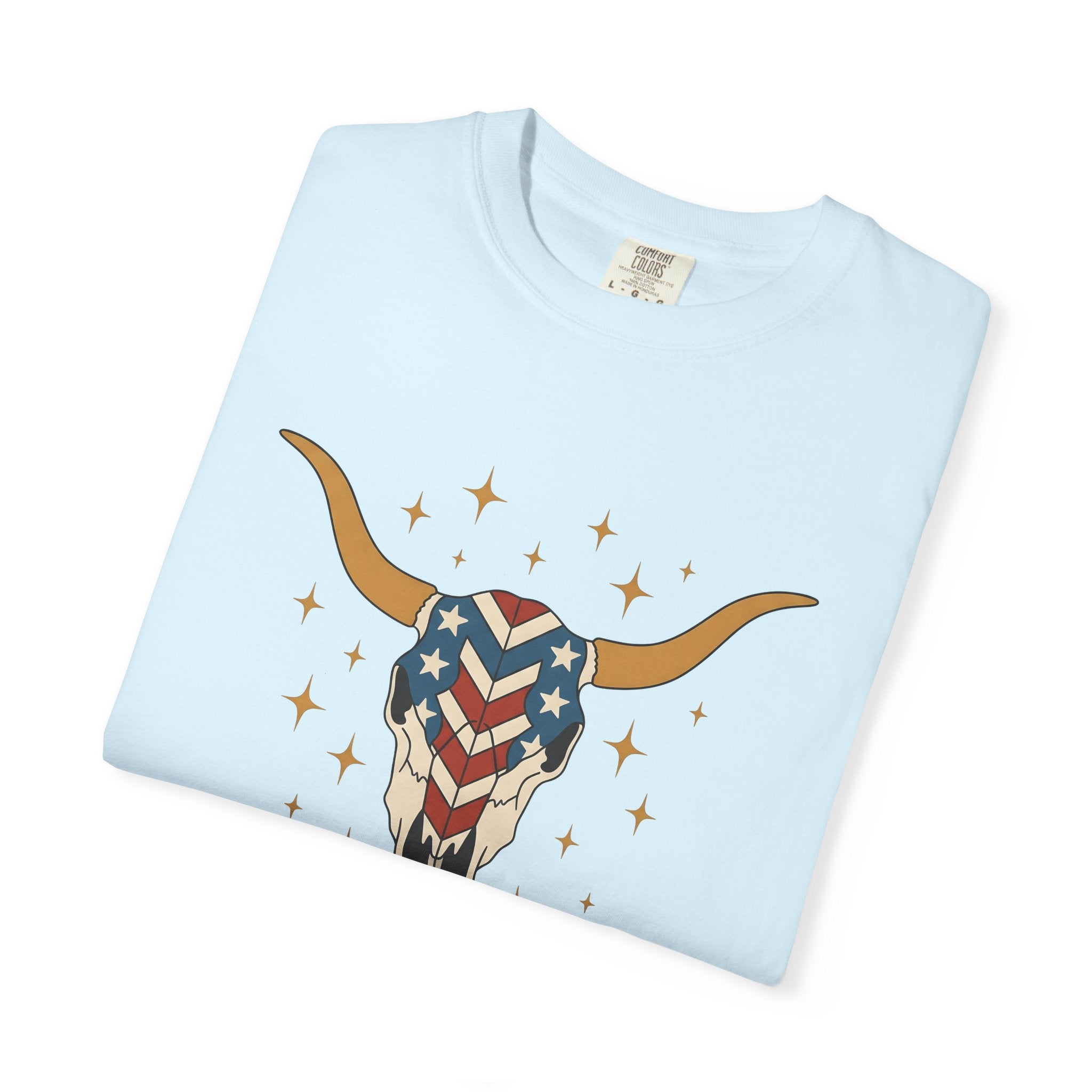 Longhorn Skull Shirt 4th Of July American Gift Women Tribal Tee Bull Skull T-Shirt Patriotic Fan Native Tshirt American Graphic Country