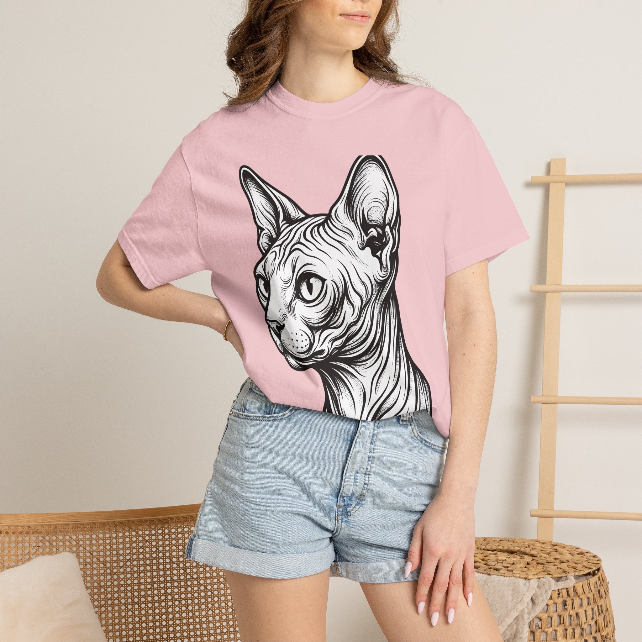 Sphynx Feline Shirt Cat Animal Gift Women Outline Tee Cat T-Shirt Cat Fan Creature Graphic Tshirt Simple Face Tshirt