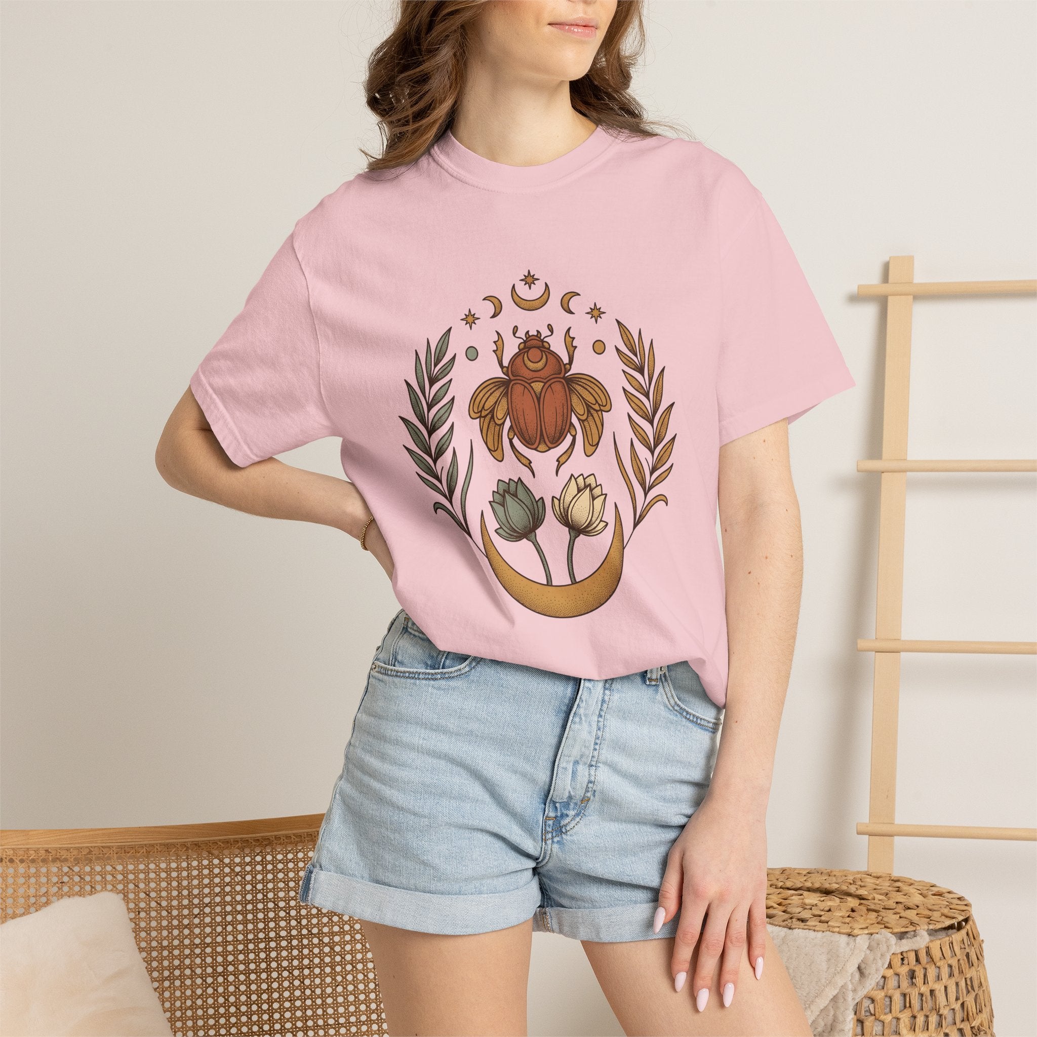 Scarab Beetle Shirt Boho Chic Spiritual Gift Women Boho Tee Beetle T-Shirt Bohemian Fan Hippie Tshirt Mystical Graphic Vintage Crescent Moon