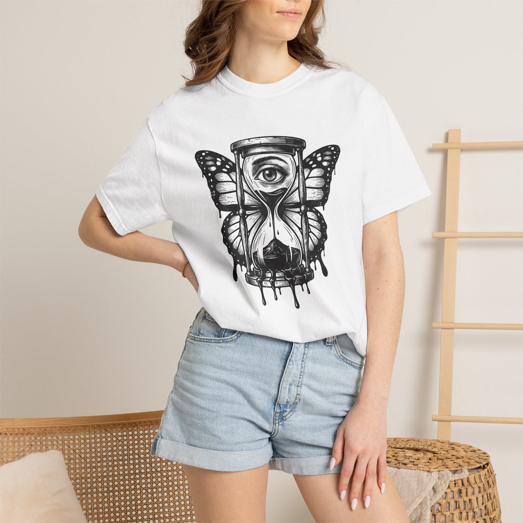 Winged Hourglass Shirt Gothic Abstract Gift Women Macabre Tee Hourglass T-Shirt Emo Fan Dark Art Tshirt Surreal Graphic Classic Glance
