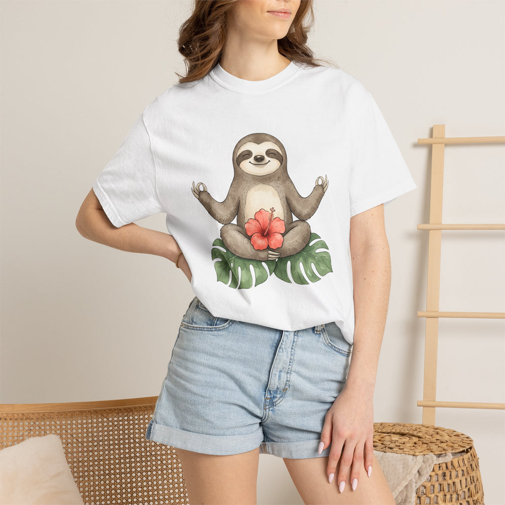 Sloth Yoga Shirt Yoga Animal Gift Women Whimsical Tee Slow Loris T-Shirt Yoga Enthusiast Wildlife Graphic Tshirt Watercolor Hibiscus Tshirt