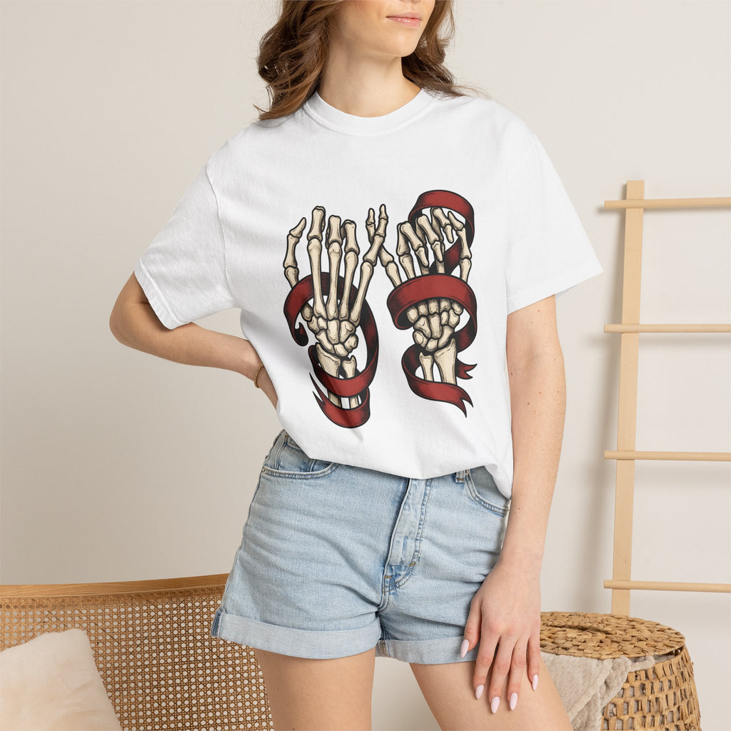 Skeleton Hands Shirt St. Valentine's Day Gothic Gift Women Tattoo Tee Bony Fingers T-Shirt Valentine Fan Traditional Tshirt Dark Graphic