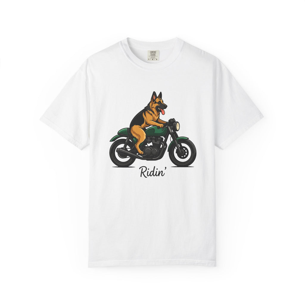 German Shepherd Motorcycle Shirt Dog Biker Gear Gift Women Animated Tee Shepherd Motorcycle T-Shirt Dog Fan Cartoon Tshirt Biker Graphic