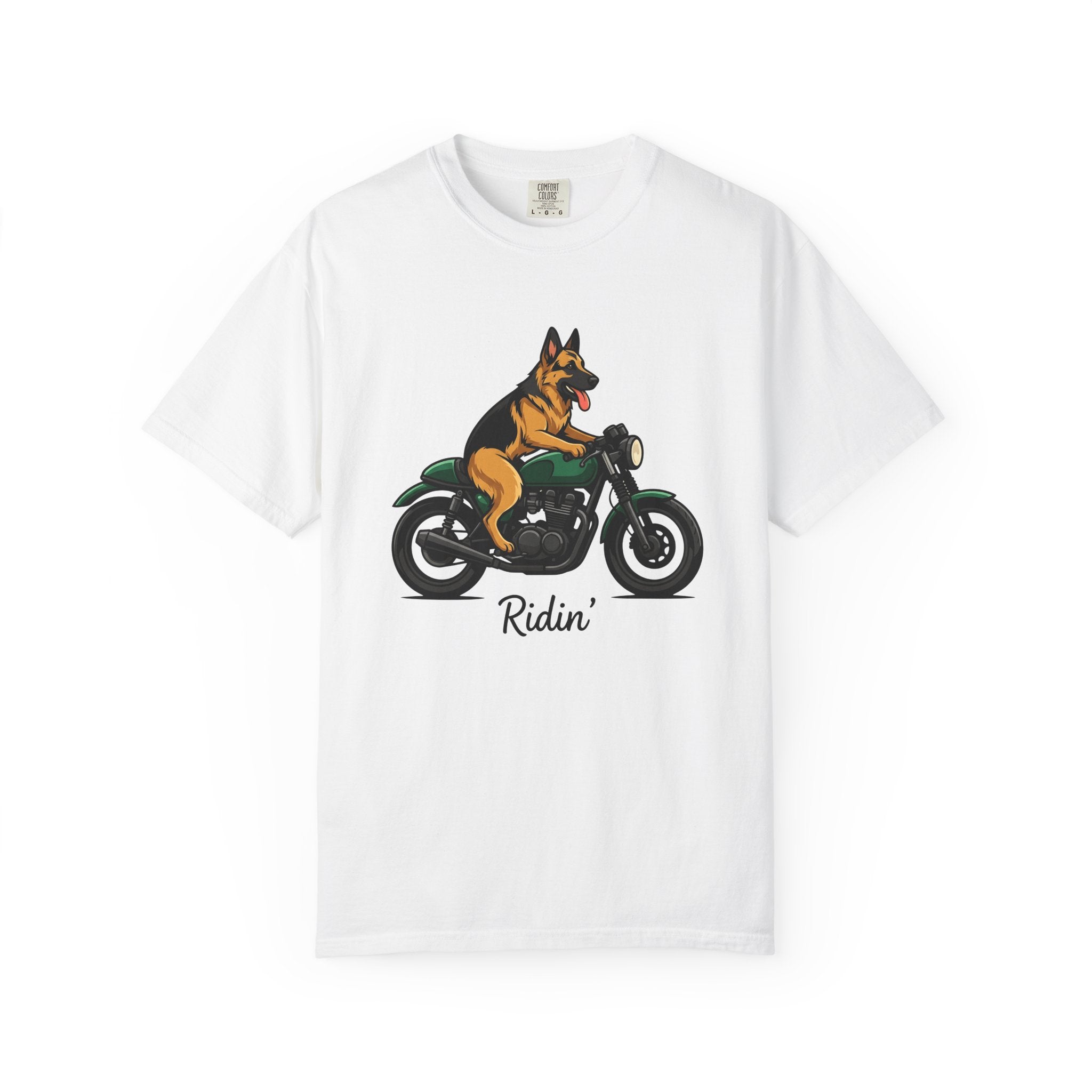 German Shepherd Motorcycle Shirt Dog Biker Gear Gift Women Animated Tee Shepherd Motorcycle T-Shirt Dog Fan Cartoon Tshirt Biker Graphic