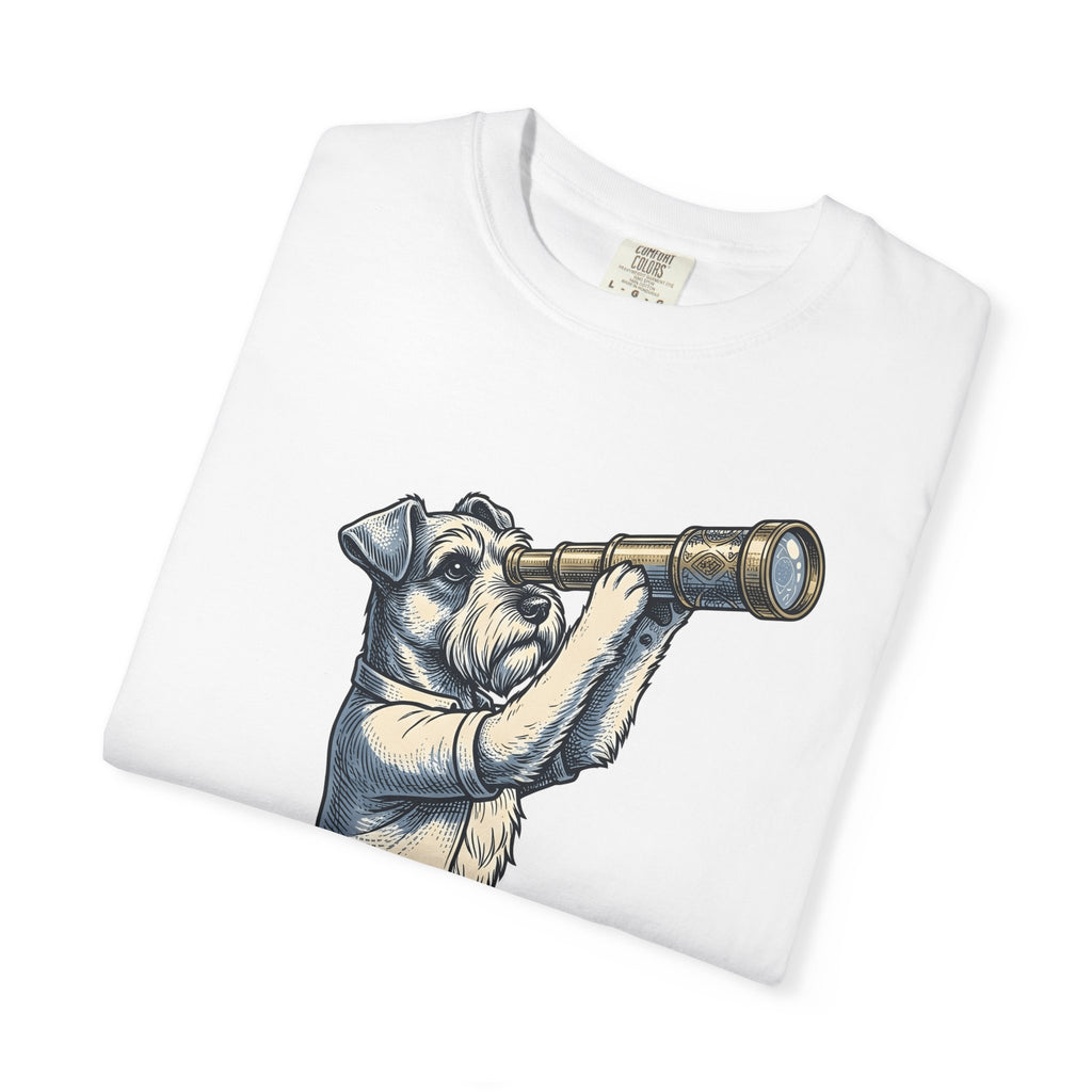 Terrier Puppy Shirt Dog Exploration Gift Women Retro Tee Puppy T-Shirt Dog Fan Vintage Tshirt Adventure Graphic Sketch Spyglass Tshirt