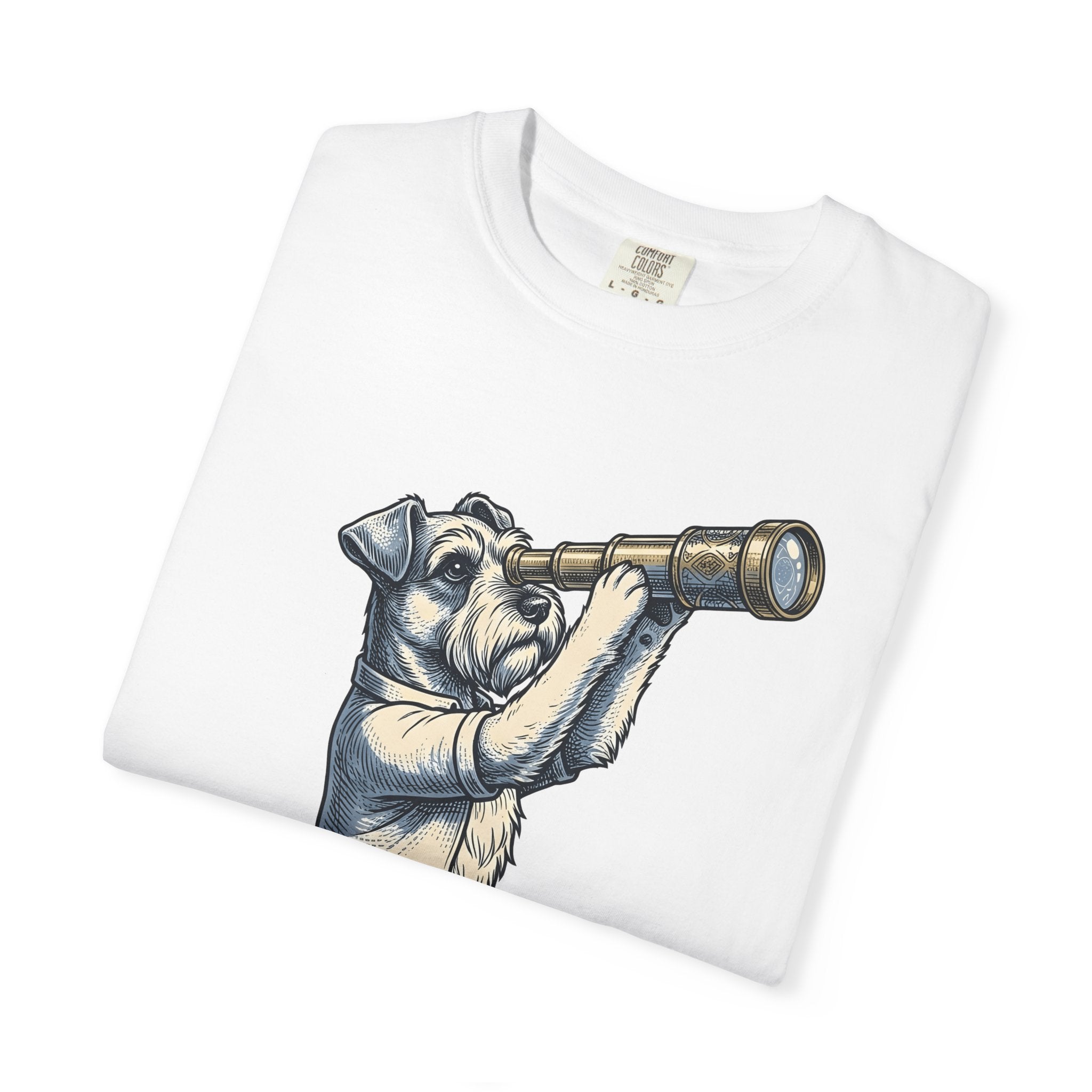 Terrier Puppy Shirt Dog Exploration Gift Women Retro Tee Puppy T-Shirt Dog Fan Vintage Tshirt Adventure Graphic Sketch Spyglass Tshirt