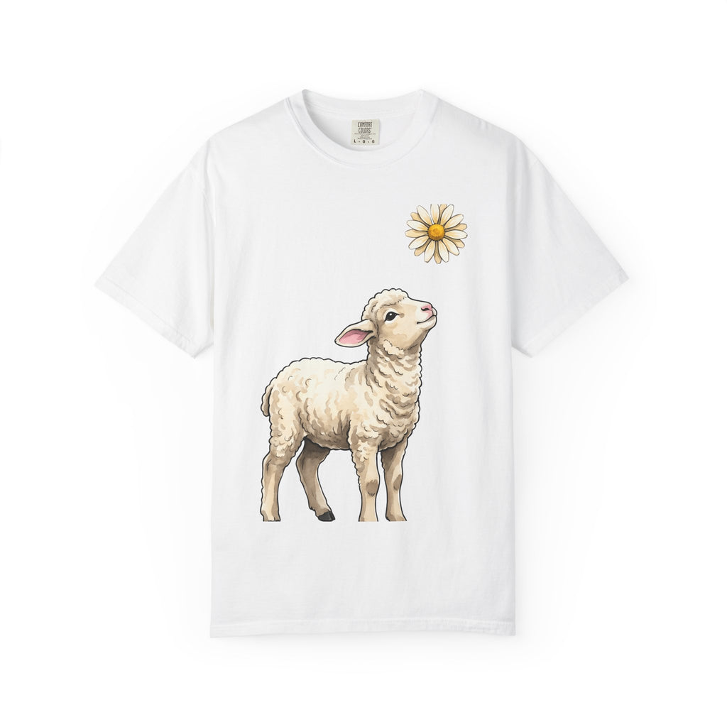 Lamb Shirt Easter Flora Gift Women Pastel Tee Sheep T-Shirt Easter Fan Botanical Graphic Tshirt Line Art Wildflower Tshirt