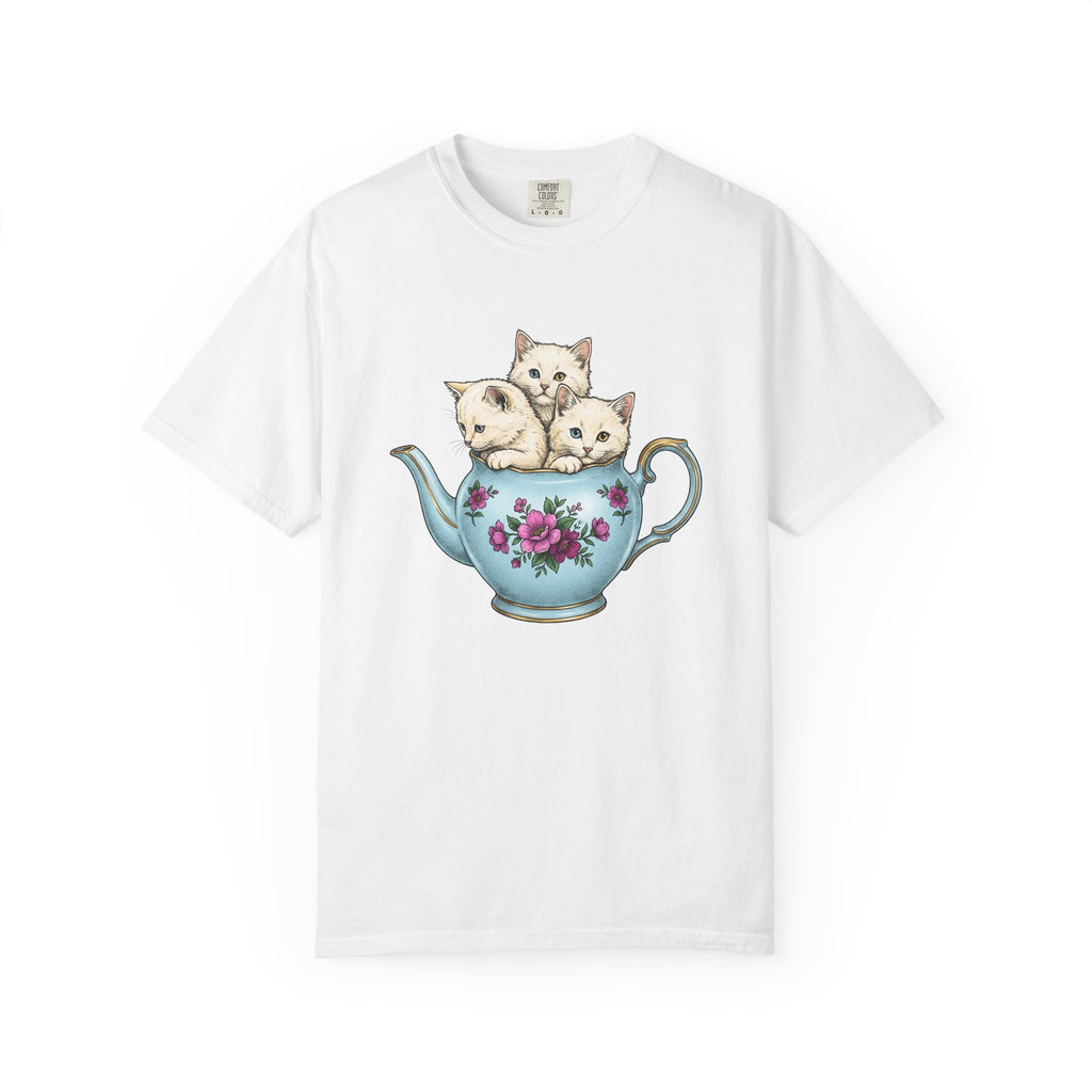 Cat Cup Shirt Cat Beverage Gift Women Retro Tee Mug T-Shirt Cat Fan Coffee Tshirt Drink Graphic Sketch Flower Tshirt