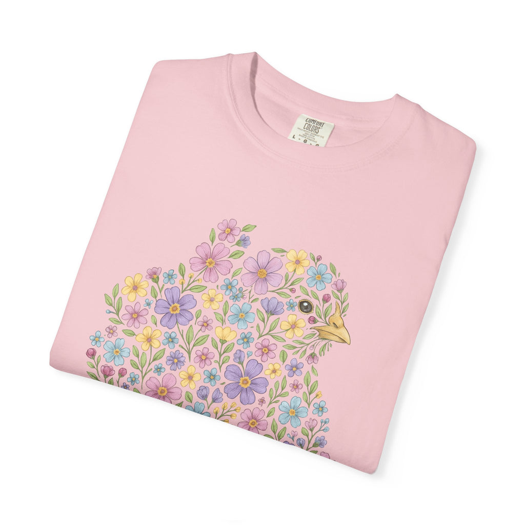 Flower Chicken Shirt Easter Blooms Gift Women Sketch Tee Hen T-Shirt Easter Fan Hen Drawing Retro Garden Flowers Tshirt