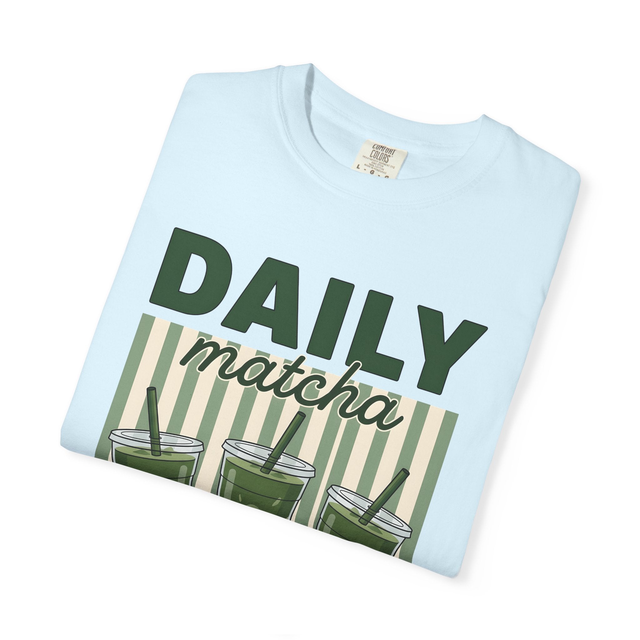 Matcha Drink Cups Shirt Drinks Foodie Gift Women Cartoon Tee Green Tea T-Shirt Beverage Fan Toon Tshirt Food Graphic Retro Striped