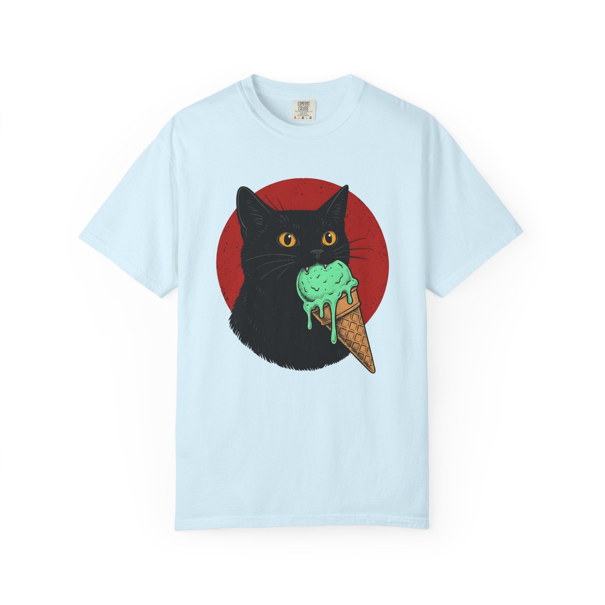 Black Cat Shirt Cat Culinary Gift Women Modern Graphic Tee Cat T-Shirt Feline Fan Kitty Tshirt Foodie Design Classic Ice Cream Cone Tshirt