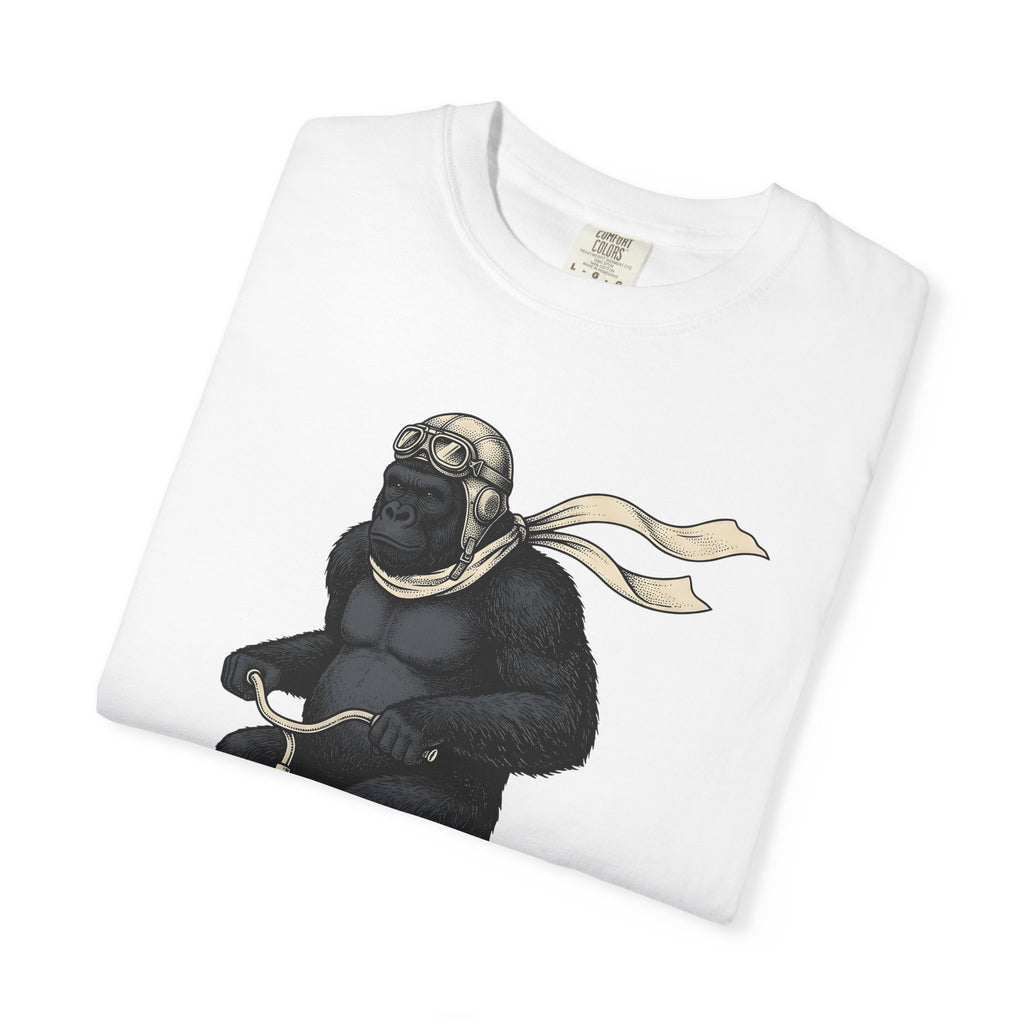 Ape Bike Shirt Animals Jokes Gift Women Retro Tee Monkey Bike T-Shirt Wildlife Fan Prank Graphic Tshirt Sketch Pilot Cap Tshirt