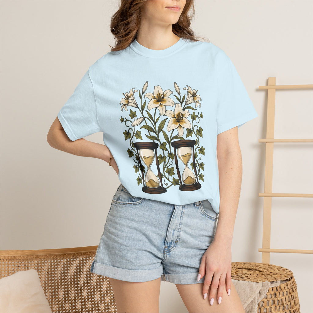 Lily Clock Shirt Holiday Garden Gift Women Plant Tee Floral Clock T-Shirt Vacation Fan Botanical Tshirt Yard Graphic Antique Creeper Tshirt