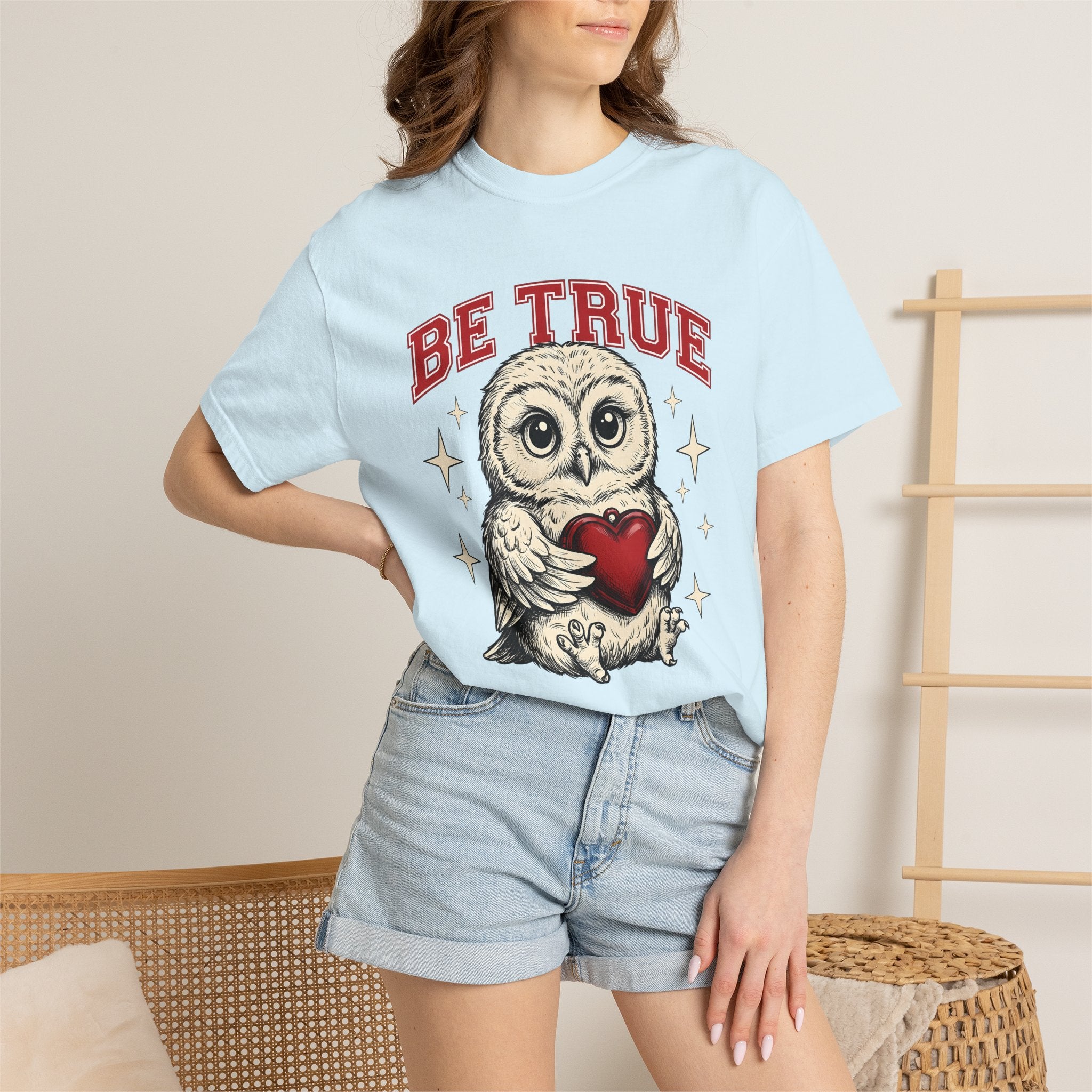 Owl Heart Shirt Valentines Day Animal Gift Women Cute Tee Owl T-Shirt Valentine Fan Kawaii Tshirt Creature Graphic Vintage Stars Tshirt
