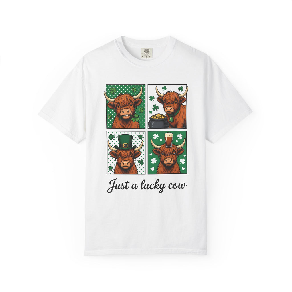 Highland Cow Shirt St Patrick's Day Animal Gift Women Cartoon Tee Cow T-Shirt St Patricks Fan Toon Tshirt Creature Graphic Vintage Shamrock