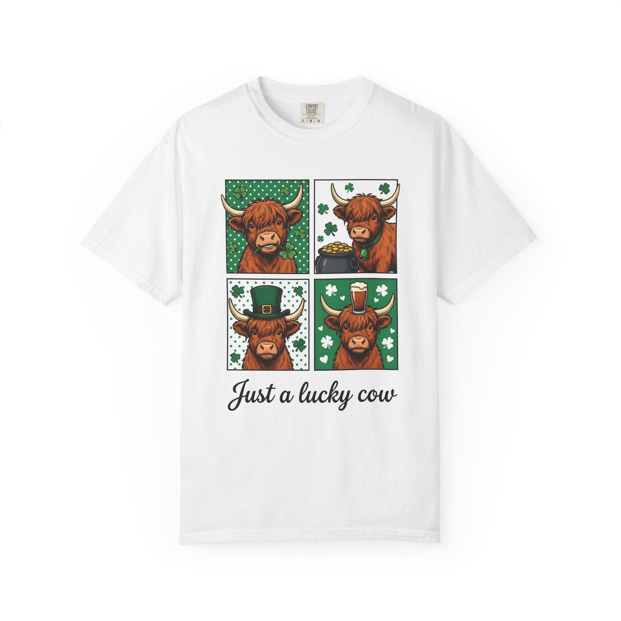 Highland Cow Shirt St Patrick's Day Animal Gift Women Cartoon Tee Cow T-Shirt St Patricks Fan Toon Tshirt Creature Graphic Vintage Shamrock