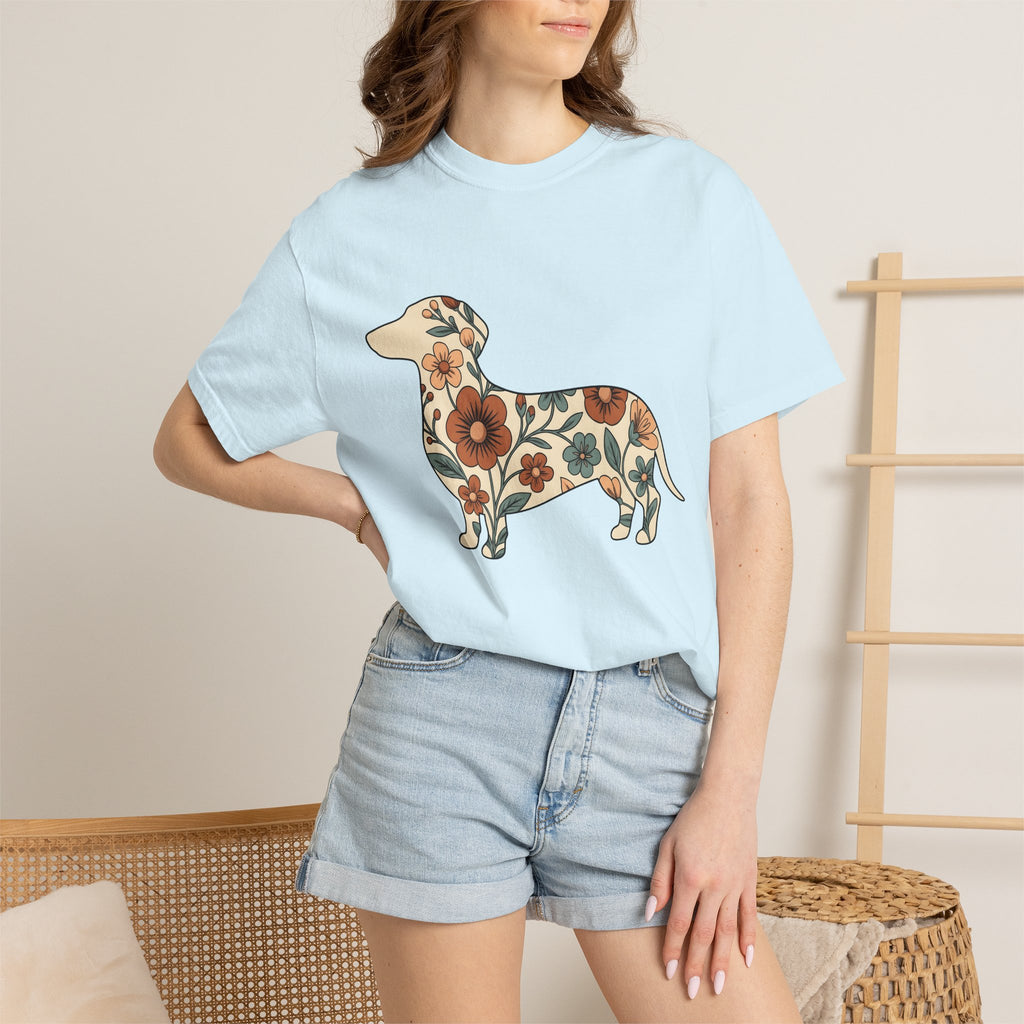 Dachshund Puppy Shirt Dog Blossom Gift Women Rustic Tee Wiener Dog T-Shirt Dog Fan Country Tshirt Floral Graphic Retro Flower Design Tshirt