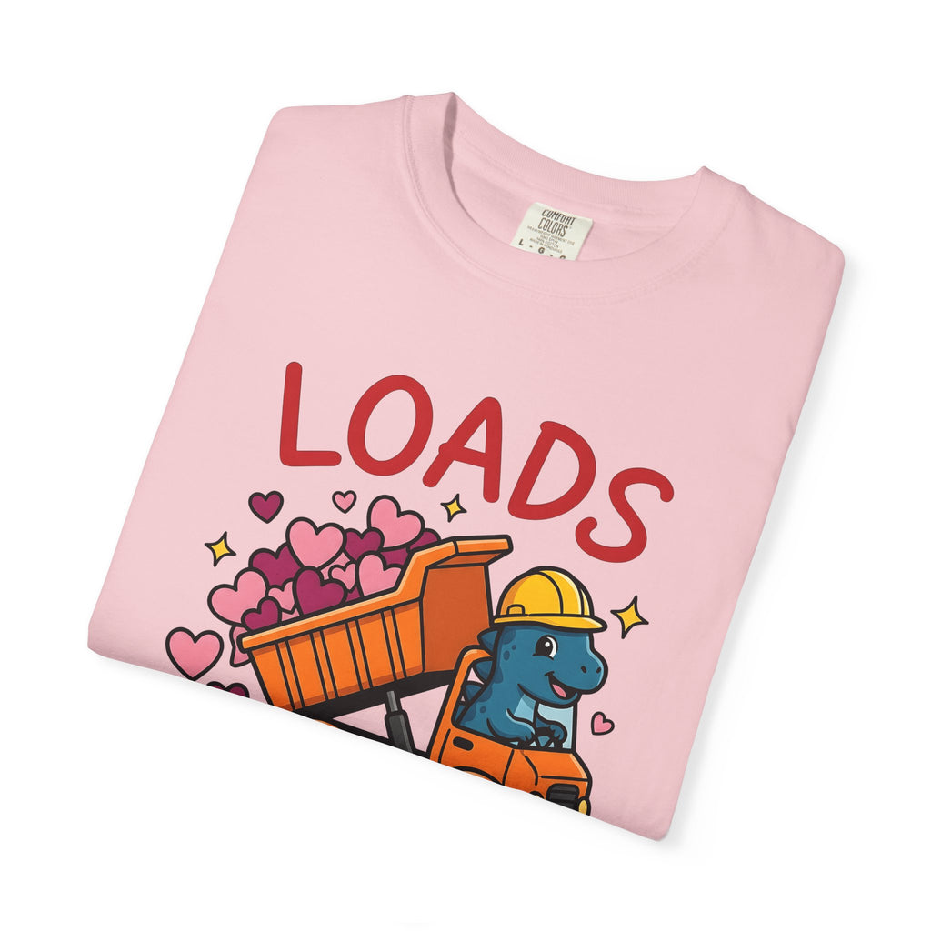 Dinosaur Dump Truck Shirt St. Valentine's Day Twosome Gift Women Line Art Tee Dinosaur Truck T-Shirt Valentines Fan Drawing Graphic Tshirt
