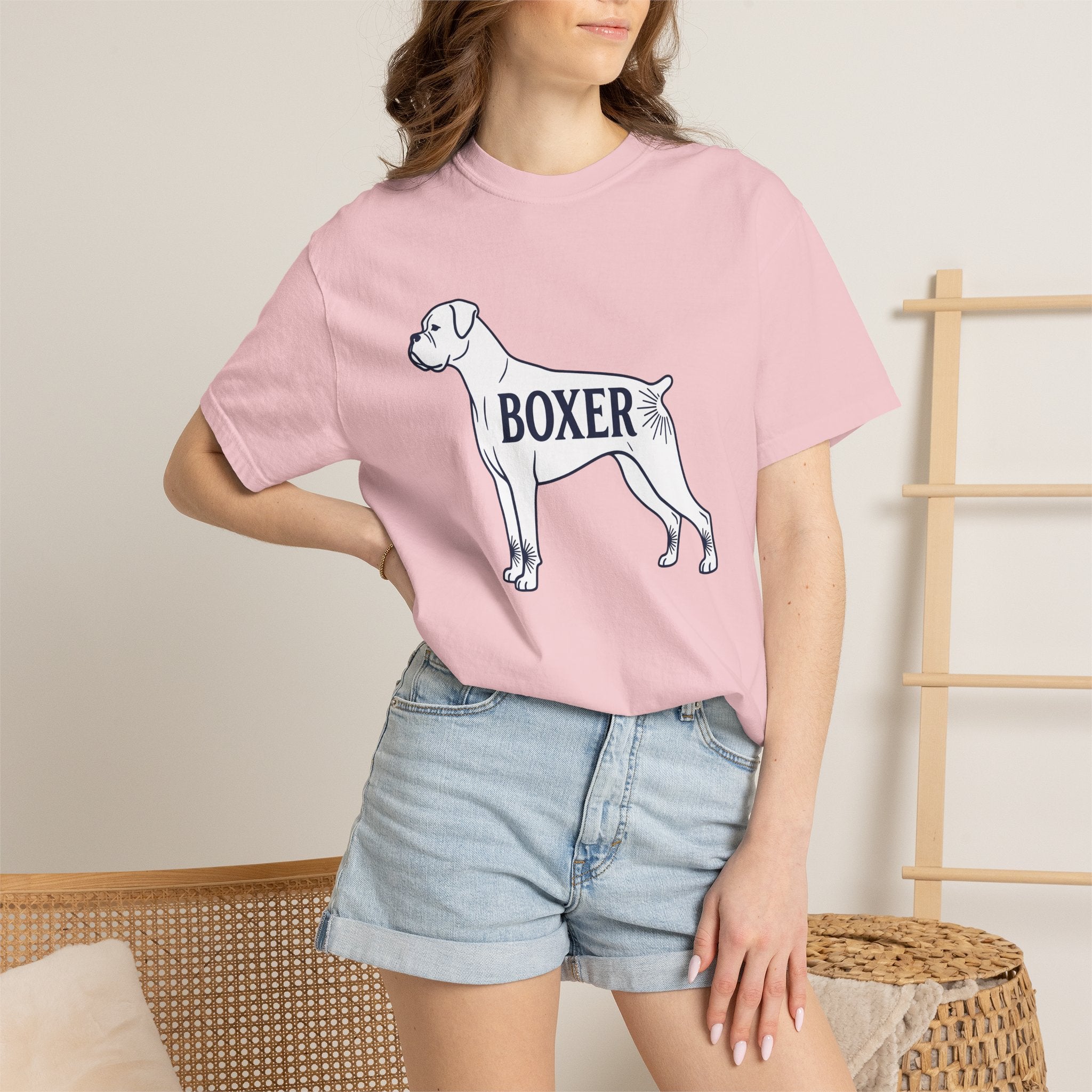 Boxer Canine Shirt Dog Domestics Gift Women Doodle Tee Boxer Dog T-Shirt Dog Fan Puppy Tshirt Cartoon Graphic Domestic Illustration Graphic