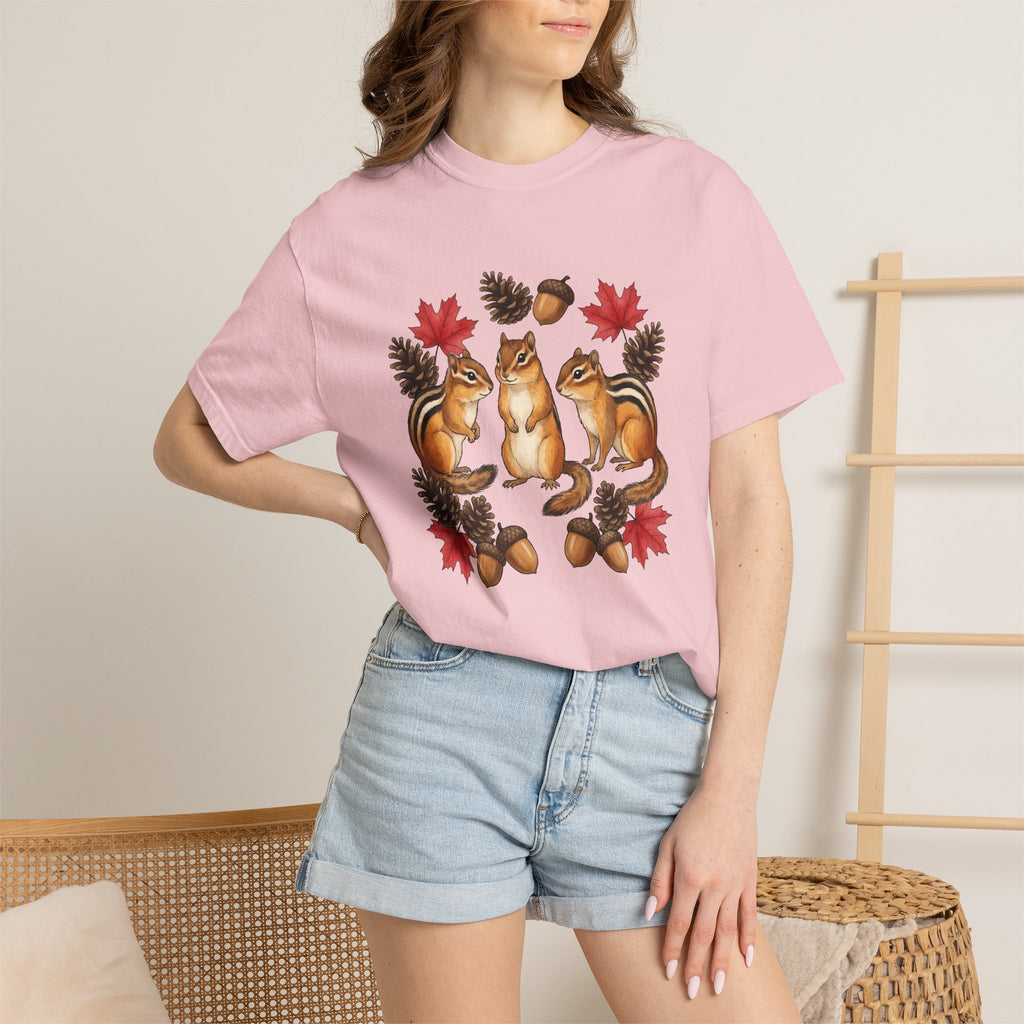 Chipmunk Trio Shirt Animals Nature Gift Women Cartoon Tee Squirrels T-Shirt Wildlife Fan Cartoonish Tshirt Environmental Graphic Oil Paint