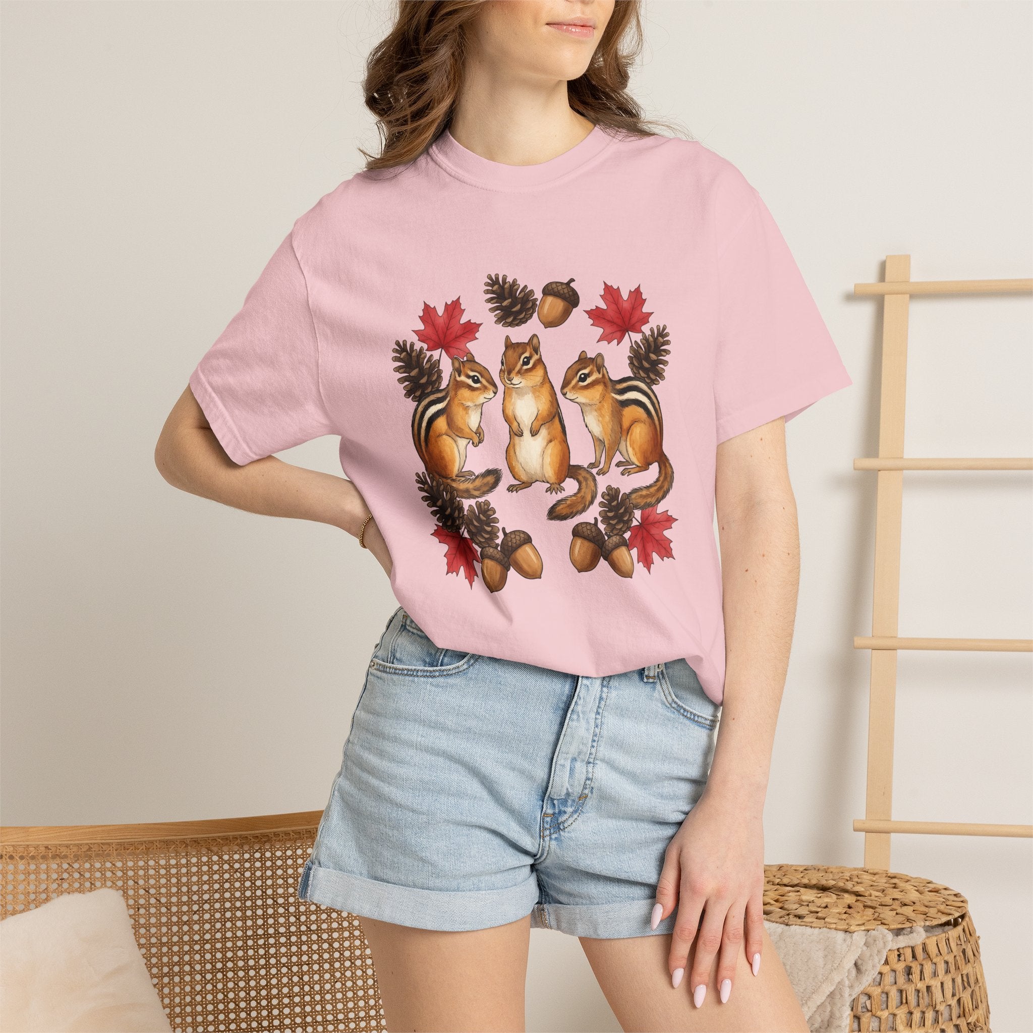 Chipmunk Trio Shirt Animals Nature Gift Women Cartoon Tee Squirrels T-Shirt Wildlife Fan Cartoonish Tshirt Environmental Graphic Oil Paint