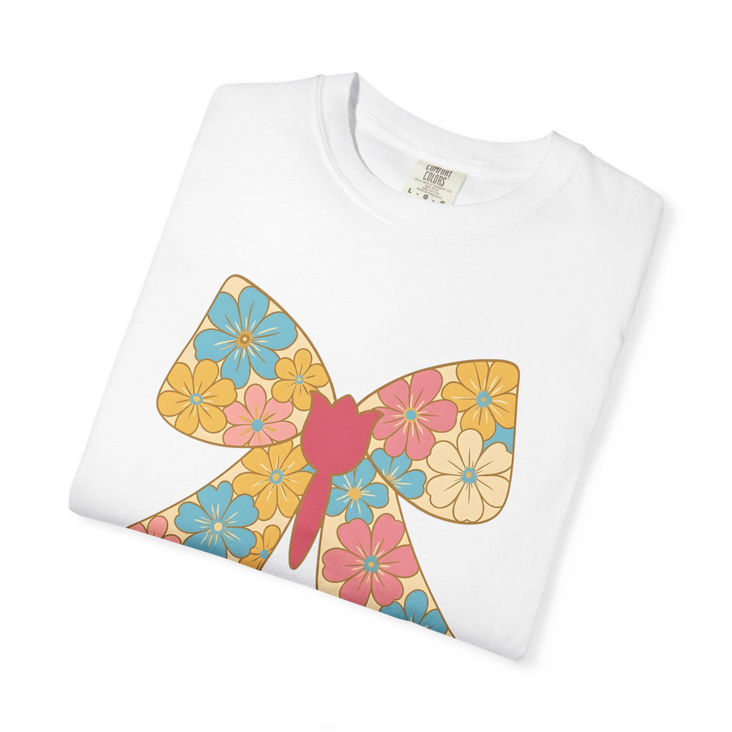 Petal Bow Shirt Easter Flora Gift Women Light Shades Tee Floral Bow T-Shirt Easter Fan Floral Design Easter Tshirt Old Style Iris Tshirt
