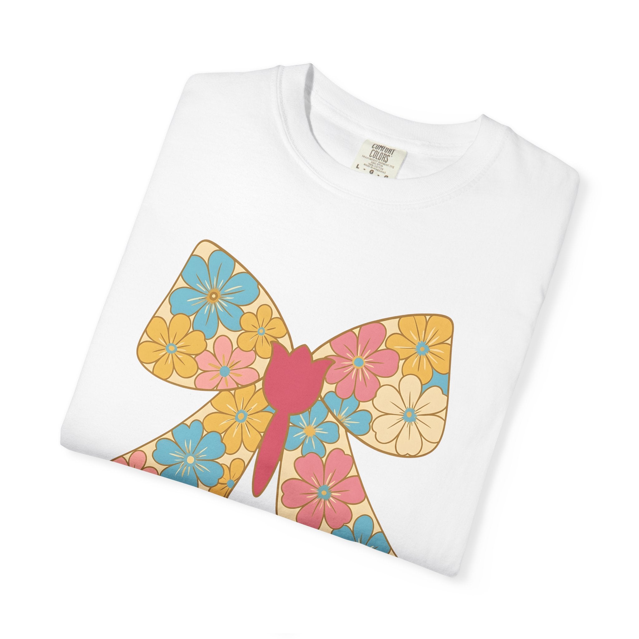 Petal Bow Shirt Easter Flora Gift Women Light Shades Tee Floral Bow T-Shirt Easter Fan Floral Design Easter Tshirt Old Style Iris Tshirt