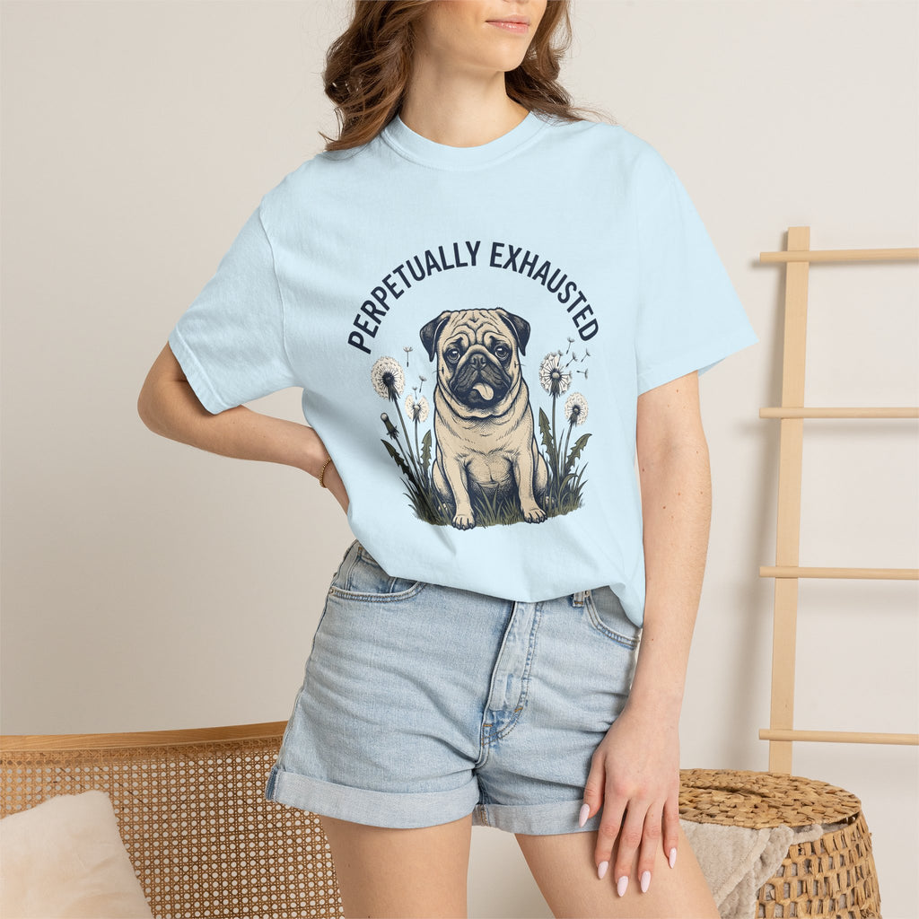 Pug Dog Shirt Dog Humor Gift Women Hand Drawn Tee Puggle T-Shirt Dog Fan Illustrated Graphic Tshirt Vintage Dandelions Tshirt