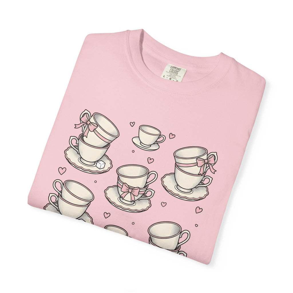Tea Cups Shirt Coffee Tea Gift Women Kawaii Tee Teacup T-Shirt Coffee Fan Tea Mug Graphic Vintage Bows Tshirt