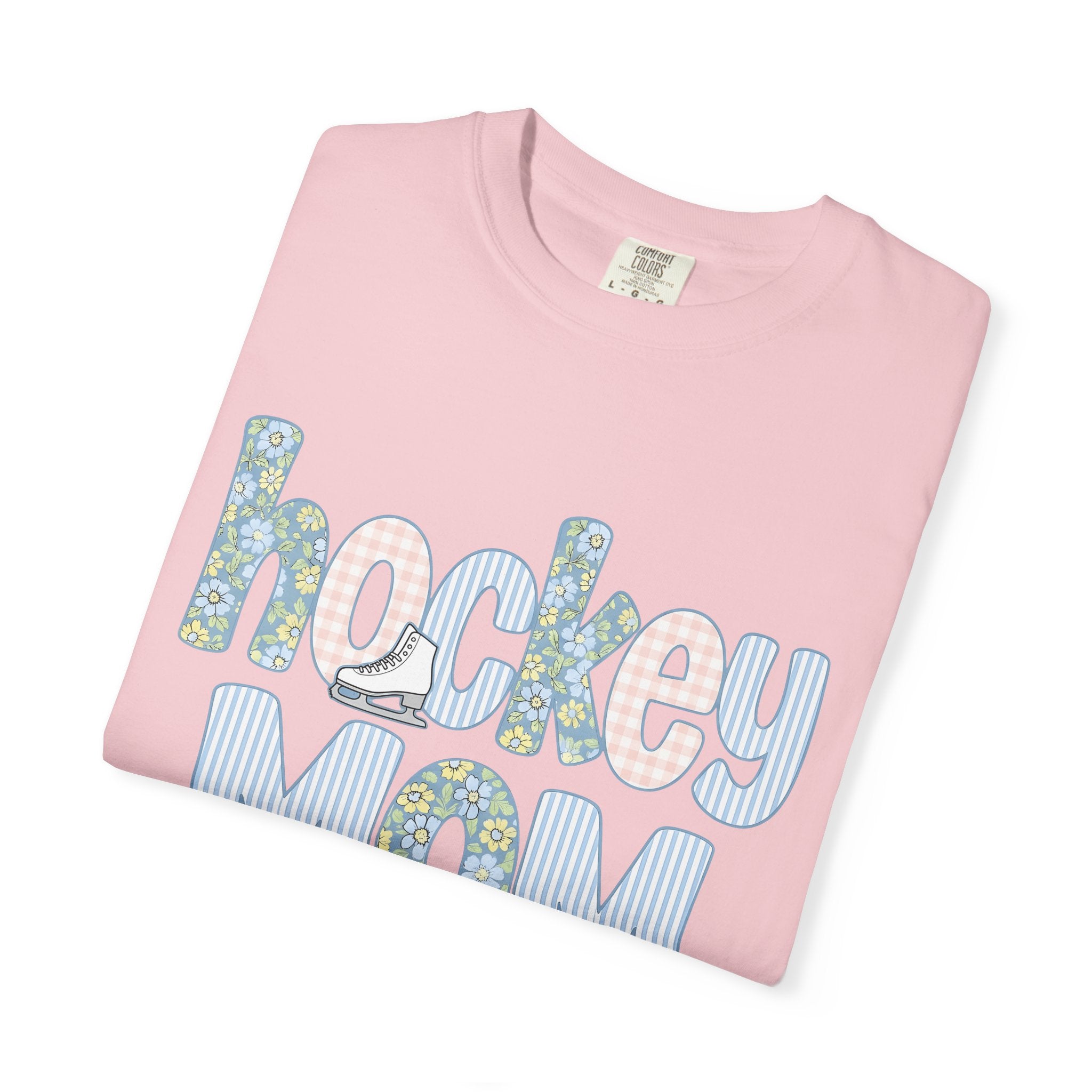 Ice Skate Graphic Shirt Hockey Mom Sports Gift Women Floral Tee Ice Skating T-Shirt Hockey Fan Floral Tshirt Athlete Graphic Retro Pastel