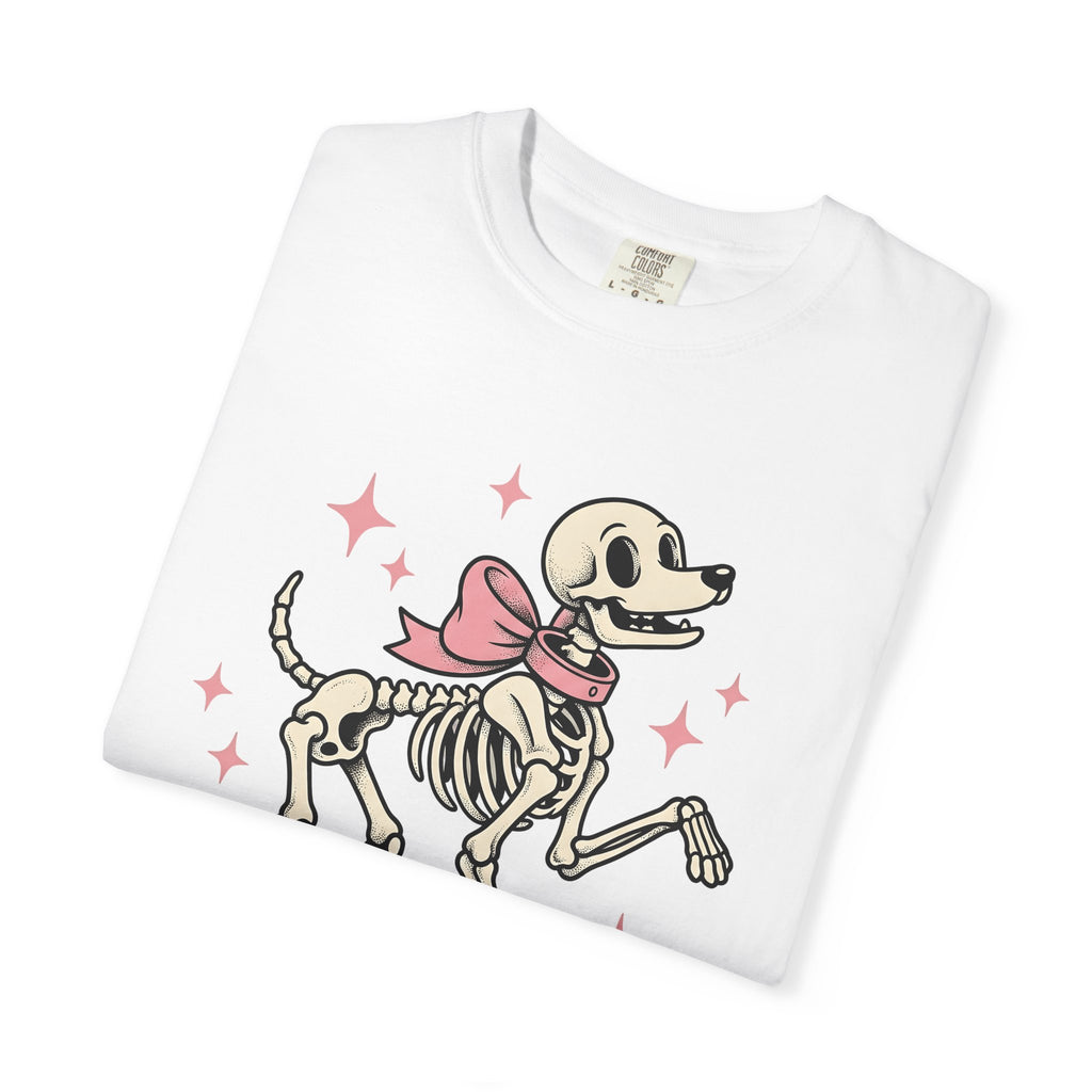 Dog Skeleton Shirt Halloween Dog Gift Women Cartoon Tee Skeleton T-Shirt Spooky Fan Spooky Graphic Halloween Design Retro Bow Tshirt