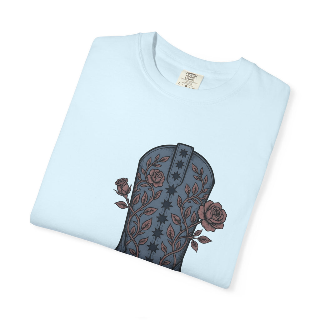Leather Boot Shirt America Ranch Gift Women Retro Vintage Tee Boot T-Shirt American Enthusiast Cowboy Graphic Tshirt Ink Drawing Floral