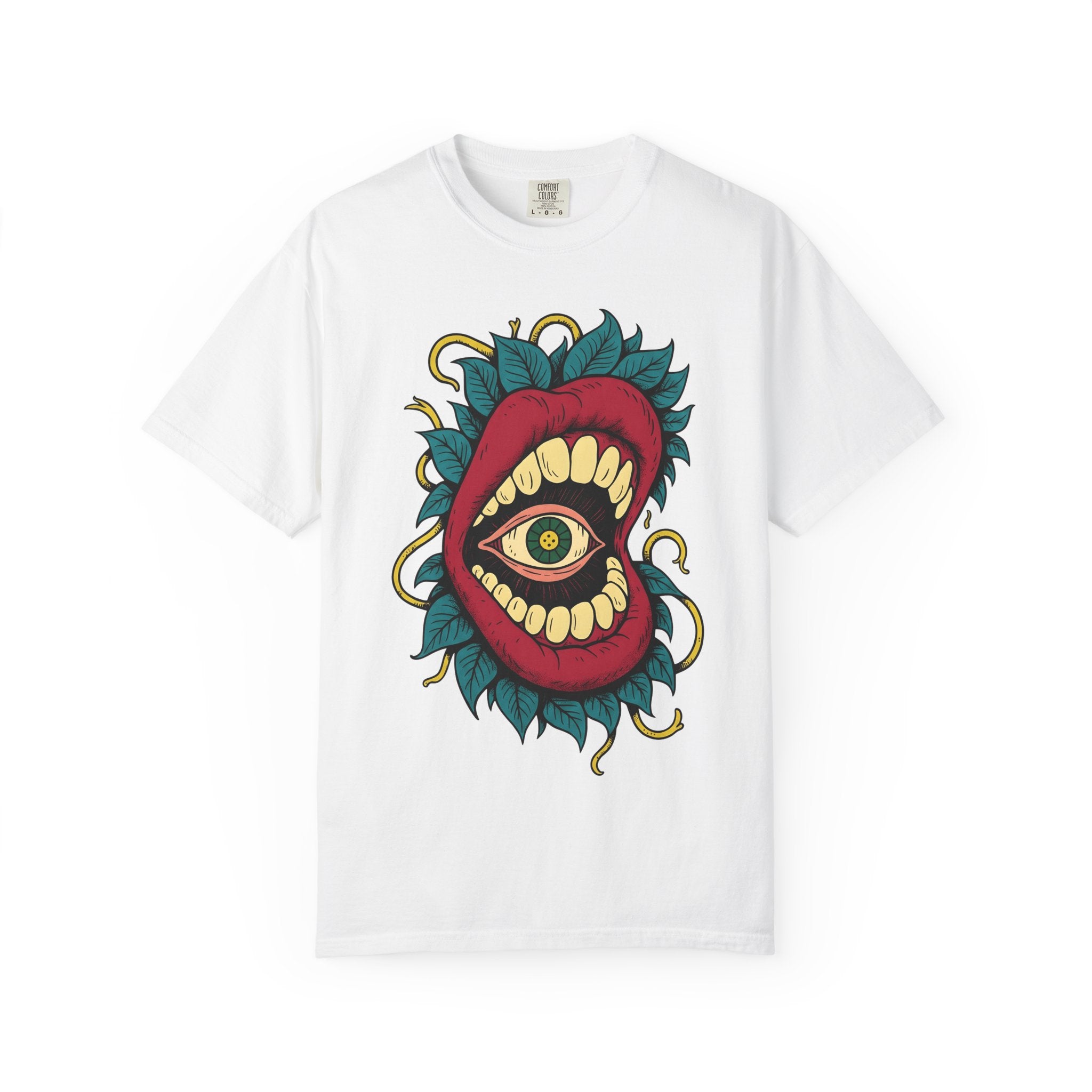 Surreal Mouth Eye Shirt Boho Chic Gothic Gift Women Tattoo Tee Lip T-Shirt Bohemian Fan Ink Tshirt Dark Graphic Psychedelic Leaves Tshirt