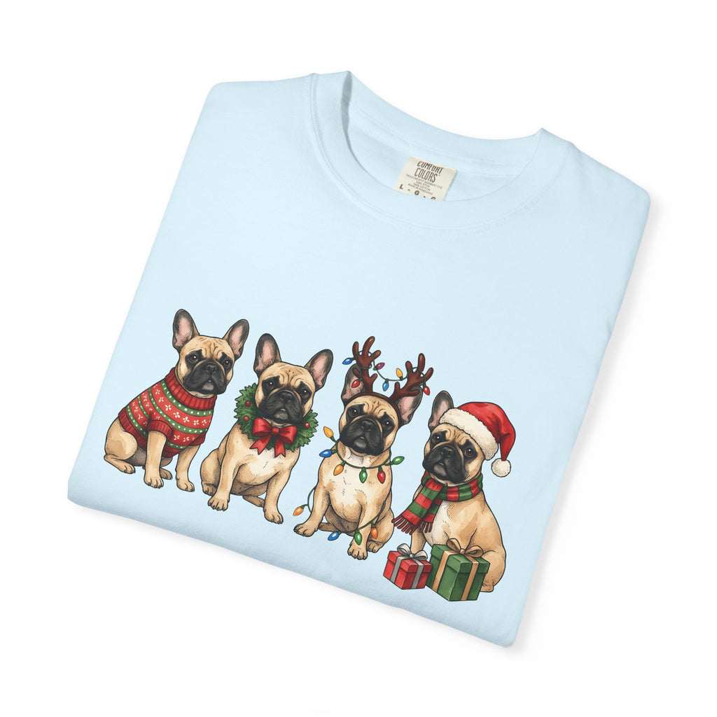 Frenchie Dog Shirt Dog Winter Gift Women Adorable Tee French Bulldog T-Shirt Dog Fan Puppy Tshirt Winter Design Sketch Holiday Presents