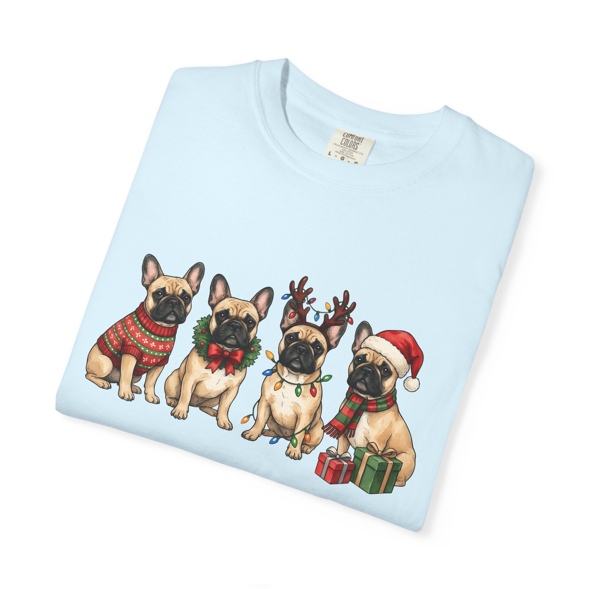 Frenchie Dog Shirt Dog Winter Gift Women Adorable Tee French Bulldog T-Shirt Dog Fan Puppy Tshirt Winter Design Sketch Holiday Presents