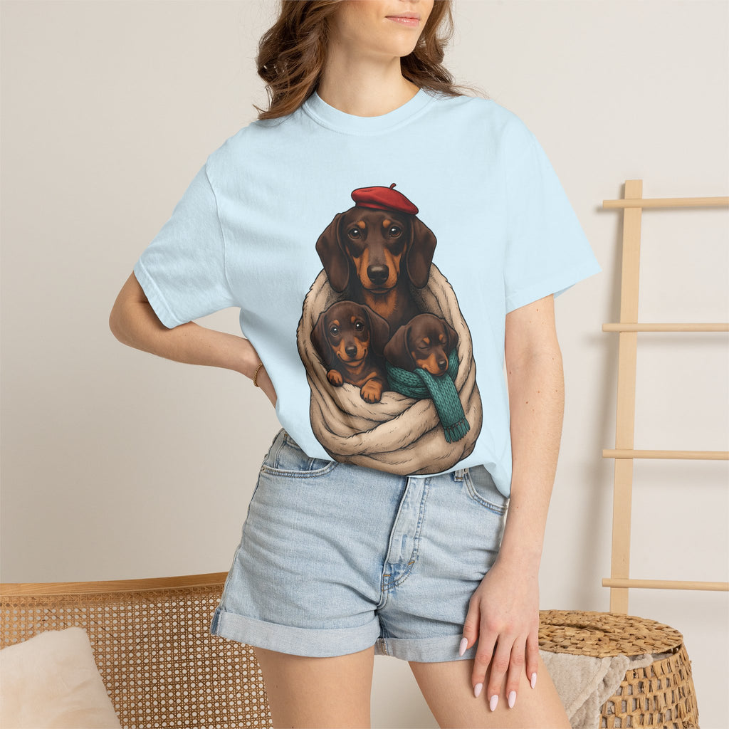Dachshund Pack Shirt Dog Animals Gift Women Kawaii Tee Wiener Dog T-Shirt Dog Fan Doodle Tshirt Creature Graphic Sketch Neck Scarf Tshirt
