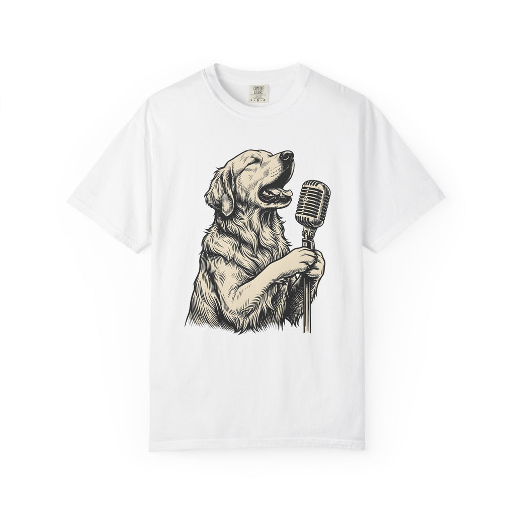 Golden Retriever Shirt Dog Guitar Gift Women Line Art Tee Retriever T-Shirt Dog Fan Illustrated Graphic Tshirt Hand Drawn Microphone Tshirt
