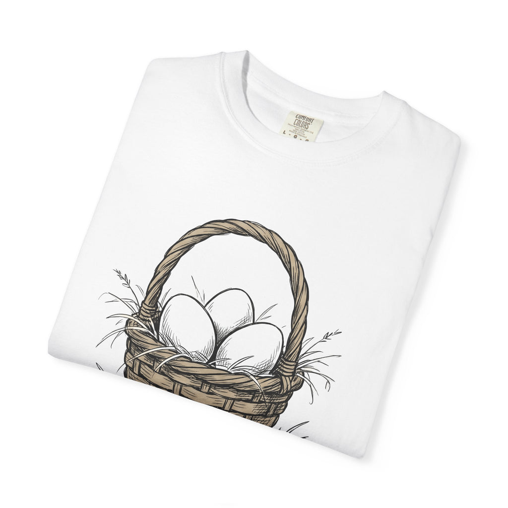 Egg Basket Shirt Easter Nature Gift Women Cartoon Tee Easter Basket T-Shirt Spring Fan Easter Illustration Tshirt Minimalist Grass Tuft